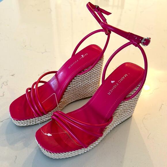 Marc Fischer Shoes Zeki Espadrille Barbie Pink Wedges Size 7.5 NEW - Picture 1 of 4